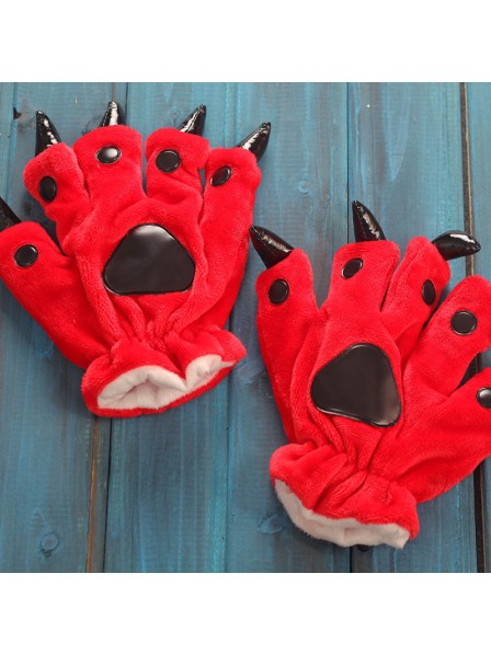 Red Kigurumi Unisex Onesies Animal Hands Paw Flannel Cartoon Gloves