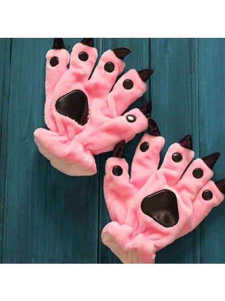 Pink red Kigurumi Unisex Onesies Animal Hands Paw Flannel Cartoon Gloves
