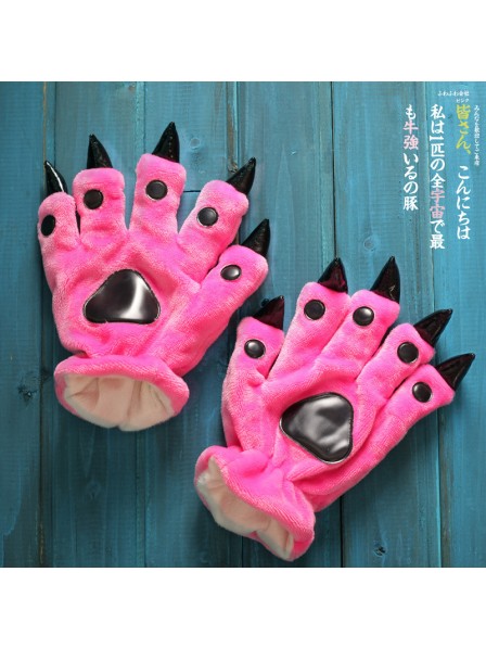 Rose red Kigurumi Unisex Onesies Animal Hands Paw Flannel Cartoon Gloves