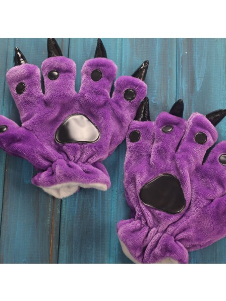 Purple Kigurumi Unisex Onesies Animal Hands Paw Flannel Cartoon Gloves