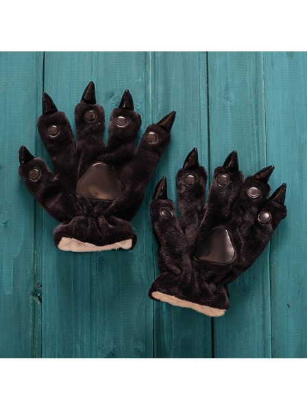 Black Kigurumi Unisex Onesies Animal Hands Paw Flannel Cartoon Gloves
