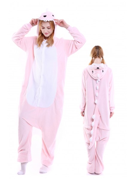 Pink Dinosaur Kigurumi Onesie Pajamas Soft Flannel Unisex Animal Costumes