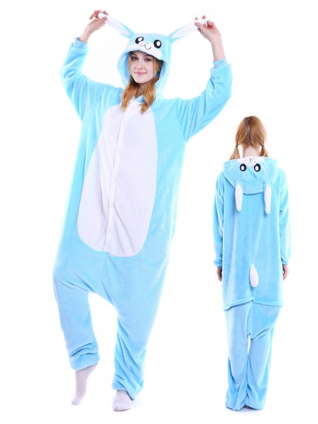 Blue Rabbit Kigurumi Onesie Pajamas Soft Flannel Unisex Animal Costumes
