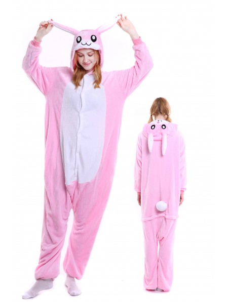 Pink Rabbit Kigurumi Onesie Pajamas Soft Flannel Unisex Animal Costumes
