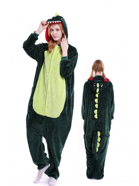 Green Dinosaur Kigurumi Onesie Pajamas Soft Flannel Unisex Animal Costumes