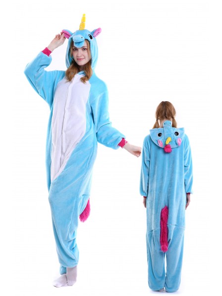 Blue Unicorn Kigurumi Onesie Pajamas Soft Flannel Unisex Animal Costumes