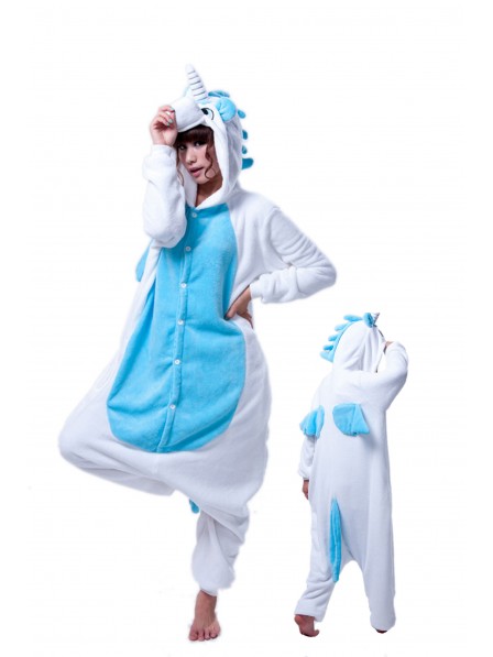 Blue Unicorn Kigurumi Onesie Pajamas Soft Flannel Unisex Animal Costumes