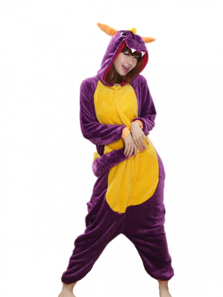 Purple Dragon Kigurumi Onesie Pajamas Soft Flannel Unisex Animal Costumes