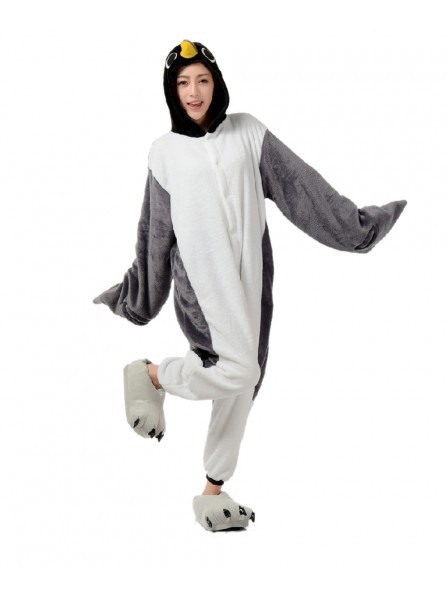 Grey Penguin Kigurumi Onesie Pajamas Soft Flannel Unisex Animal Costumes