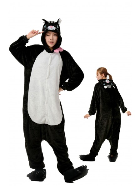 Black Cat Kigurumi Onesie Pajamas Soft Flannel Unisex Animal Costumes