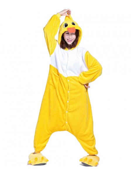 Yellow Duck Kigurumi Onesie Pajamas Soft Flannel Unisex Animal Costumes