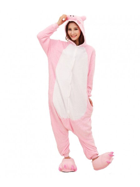 Pink Pig Kigurumi Onesie Pajamas Soft Flannel Unisex Animal Costumes