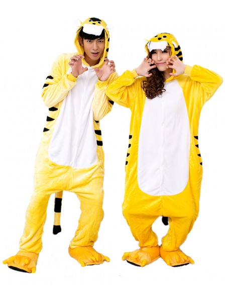 Yellow Tiger Kigurumi Onesie Pajamas Soft Flannel Unisex Animal Costumes