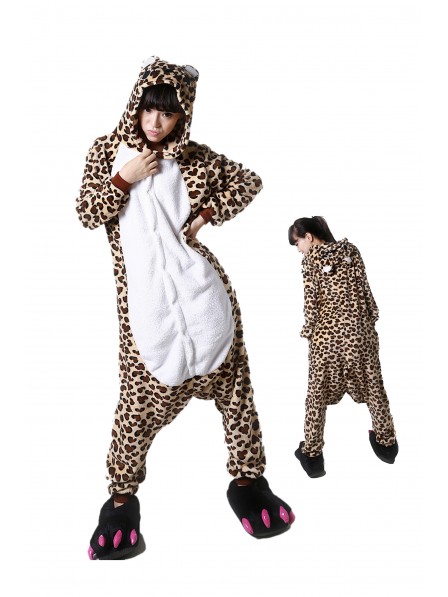 Leopard Bear Kigurumi Onesie Pajamas Soft Flannel Unisex Animal Costumes