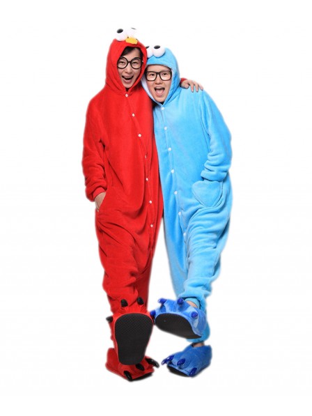 Red Cookie Monster Kigurumi Onesie Pajamas Soft Flannel Unisex Animal Costumes