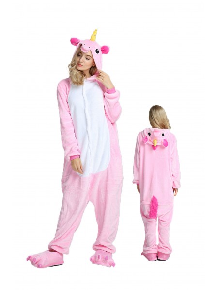 Pink Unicorn Kigurumi Onesie Pajamas Soft Flannel Unisex Animal Costumes