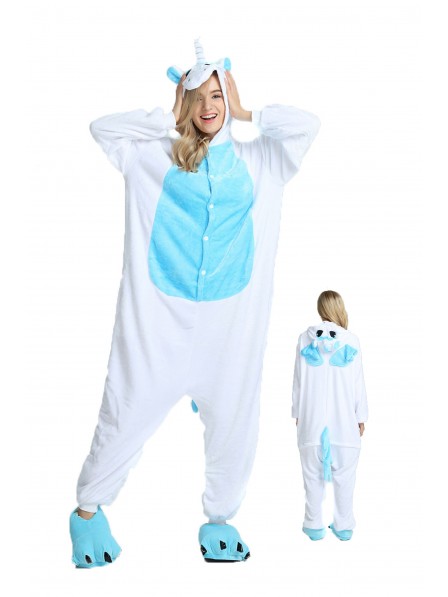Blue Unicorn with Wings Kigurumi Onesie Pajamas Soft Flannel Unisex Animal Costumes