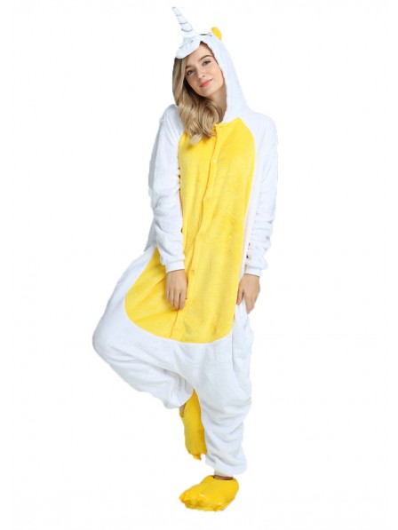Yellow Unicorn Kigurumi Onesie Pajamas Soft Flannel Unisex Animal Costumes
