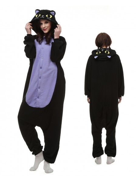 Midnight Cat Kigurumi Onesie Pajamas Polar Fleece Animal Unisex Costumes