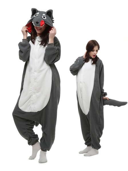 Grey Wolf Kigurumi Onesie Pajamas Polar Fleece Animal Unisex Costumes
