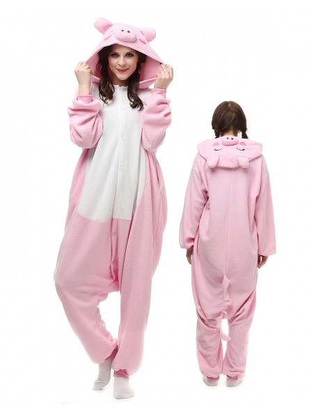 Pink Pig Kigurumi Onesie Pajamas Polar Fleece Animal Unisex Costumes