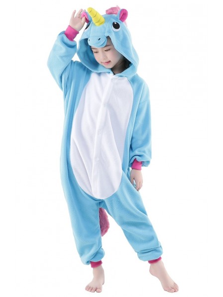 Blue Unicorn Onesie Kids Kigurumi Polar Fleece Animal Costumes For Teens